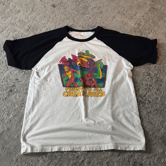 Source Unknown Other - Raglan 'Friend to All Creatures' Graphic Tee - Black & White small- Medium